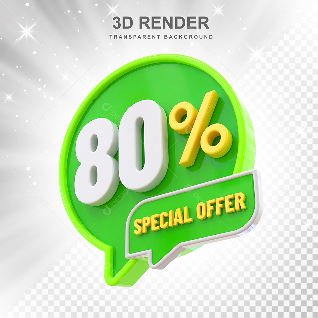 Número 80% Elemento 3D Verde Amarelo E Branco para Composição PSD
