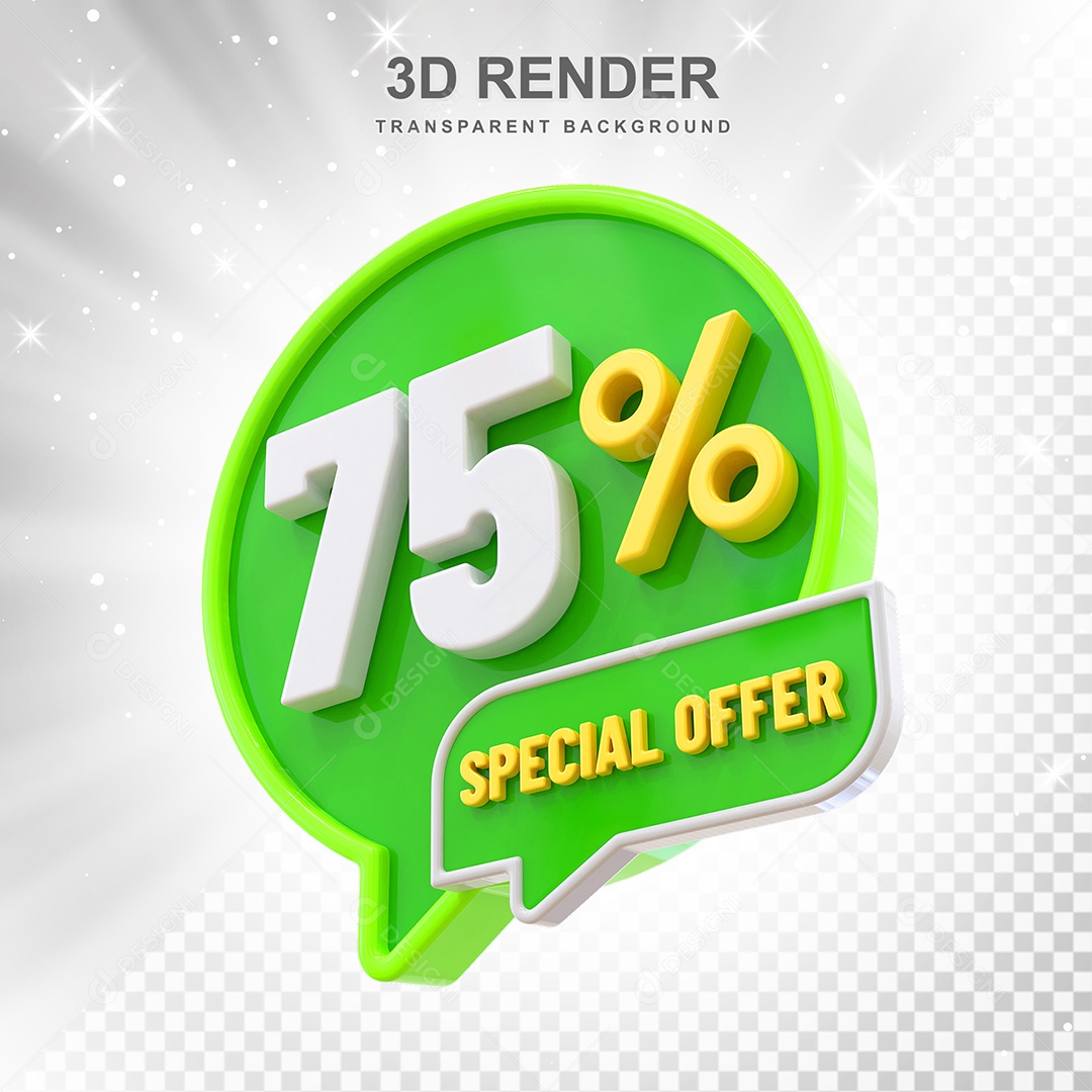 Número 75% Elemento 3D Verde Amarelo E Branco para Composição PSD