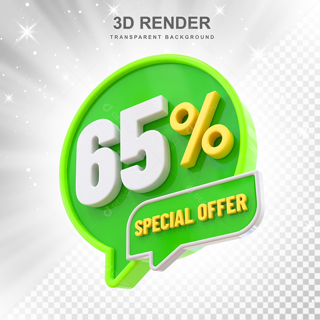Número 65% Elemento 3D Verde Amarelo E Branco para Composição PSD