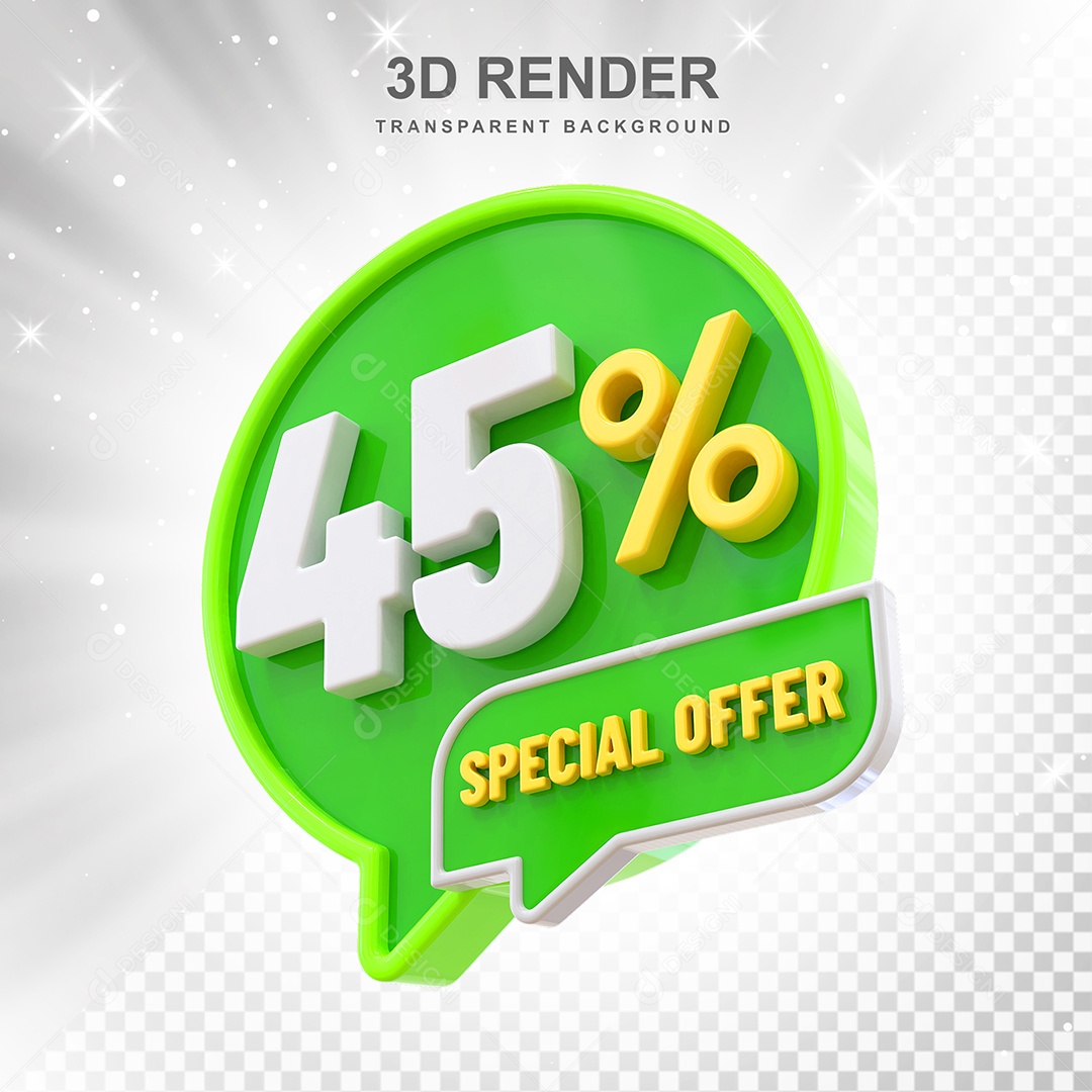 Número 45% Elemento 3D Verde Amarelo E Branco para Composição PSD