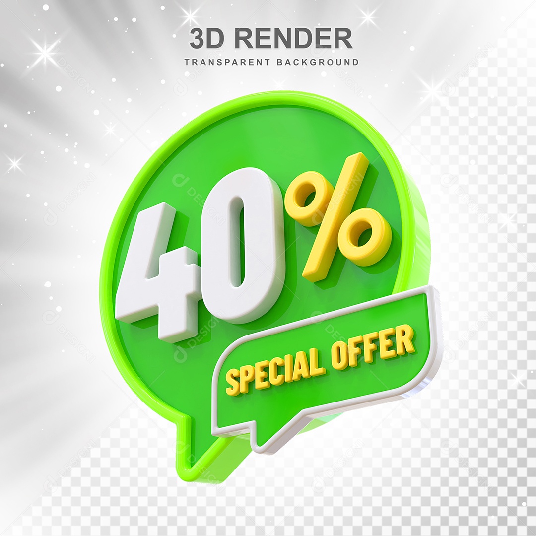 Número 40% Elemento 3D Verde Amarelo E Branco para Composição PSD