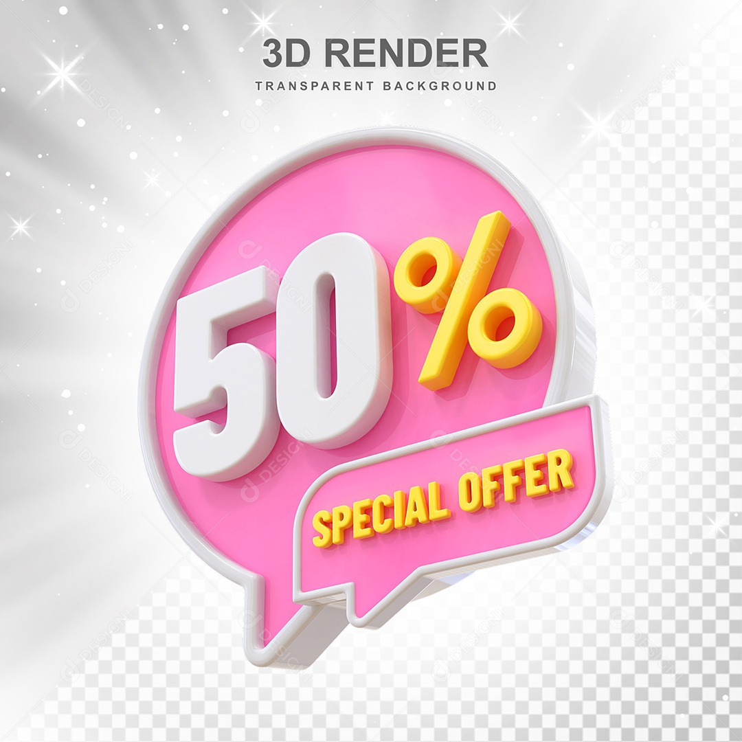 Número 50% Elemento 3D Rosa Amarelo E Branco para Composição PSD