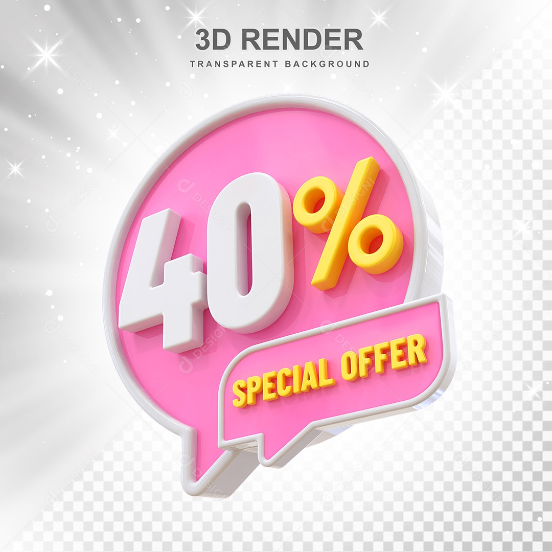 Número 40% Elemento 3D Rosa Amarelo E Branco para Composição PSD