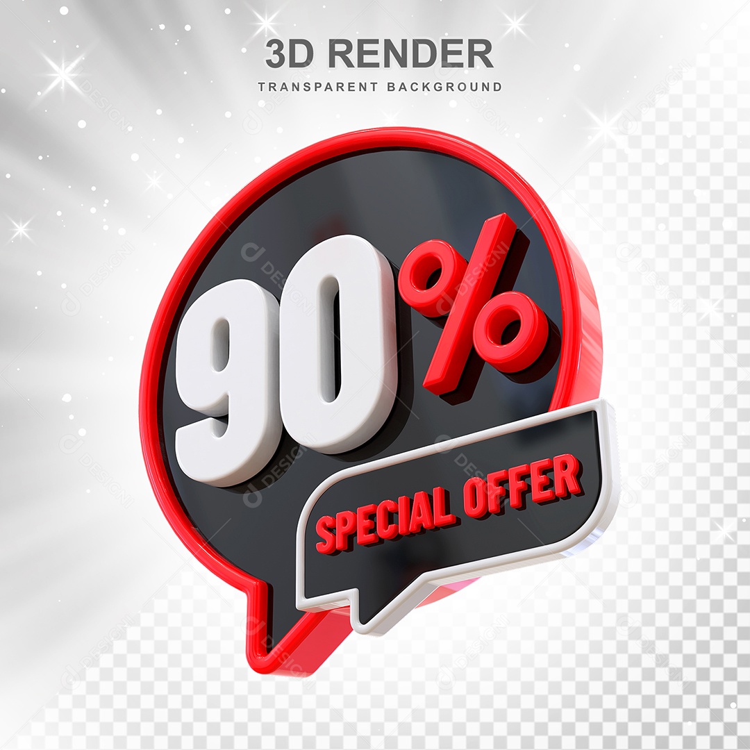 Número 90% Elemento 3D Vermelho Preto E Branco para Composição PSD