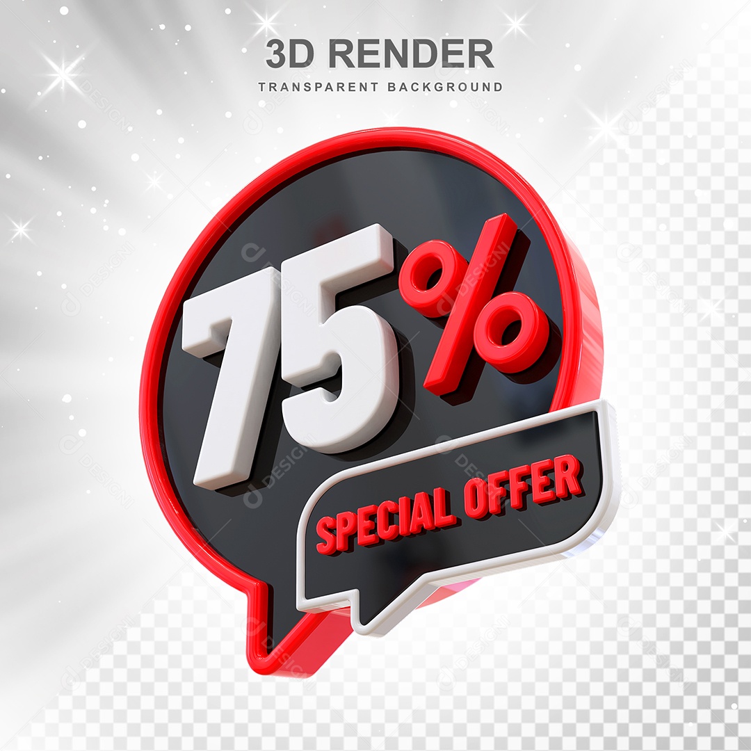 Número 75% Elemento 3D Vermelho Preto E Branco para Composição PSD