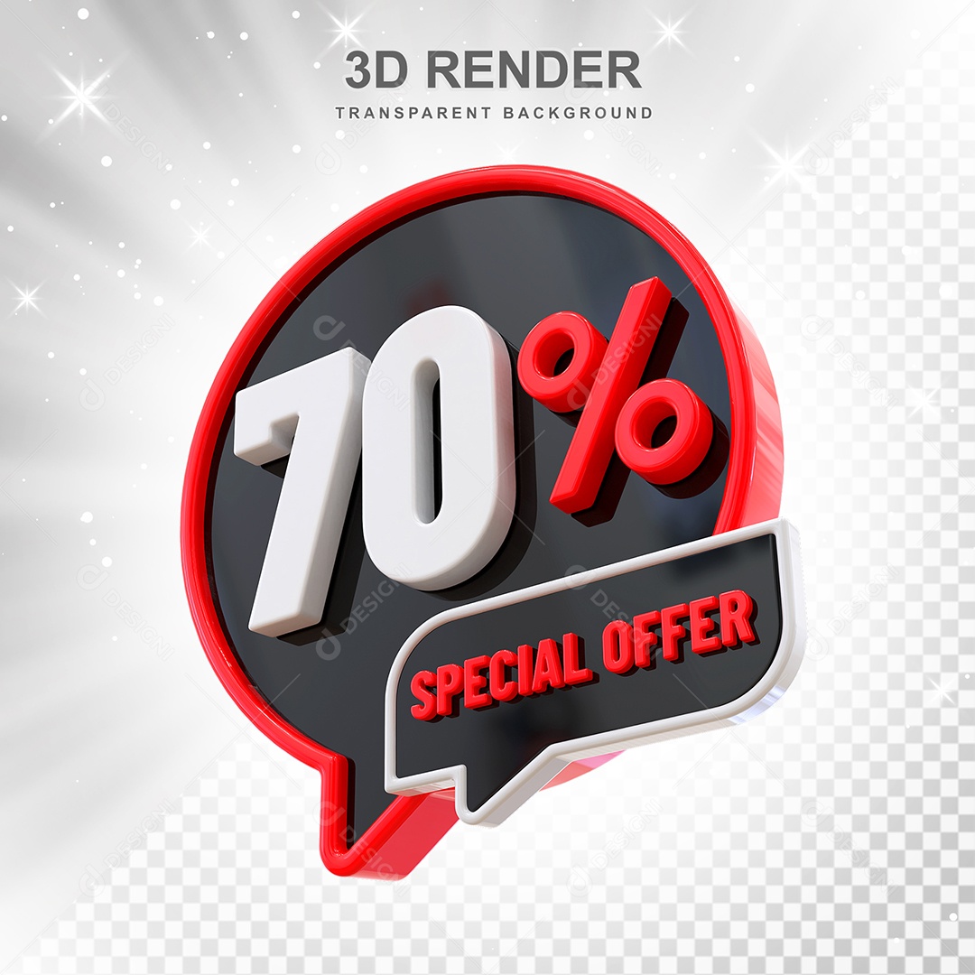 Número 70% Elemento 3D Vermelho Preto E Branco para Composição PSD