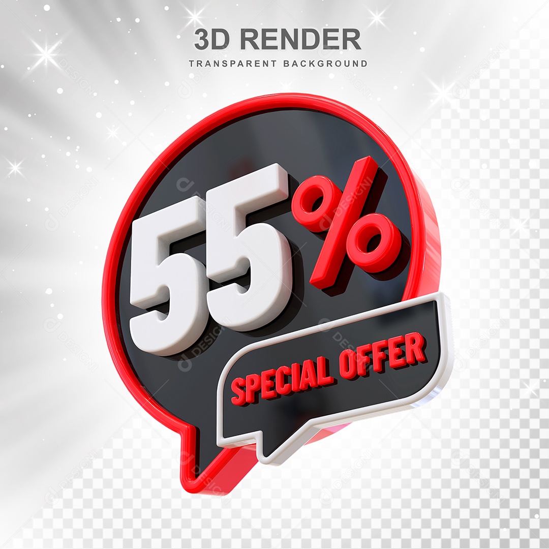 Número 55% Elemento 3D Vermelho Preto E Branco para Composição PSD