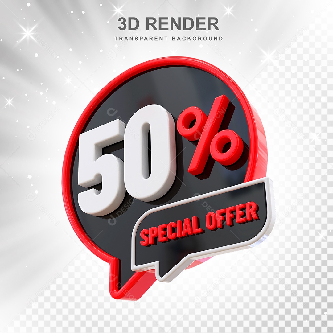 Número 50% Elemento 3D Vermelho Preto E Branco para Composição PSD