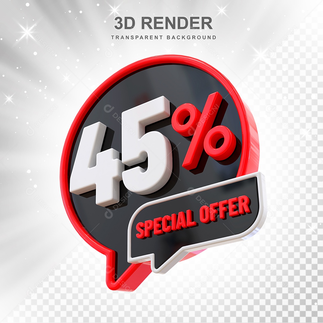 Número 45% Elemento 3D Vermelho Preto E Branco para Composição PSD