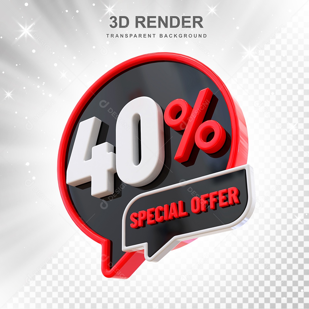 Número 40% Elemento 3D Vermelho Preto E Branco para Composição PSD