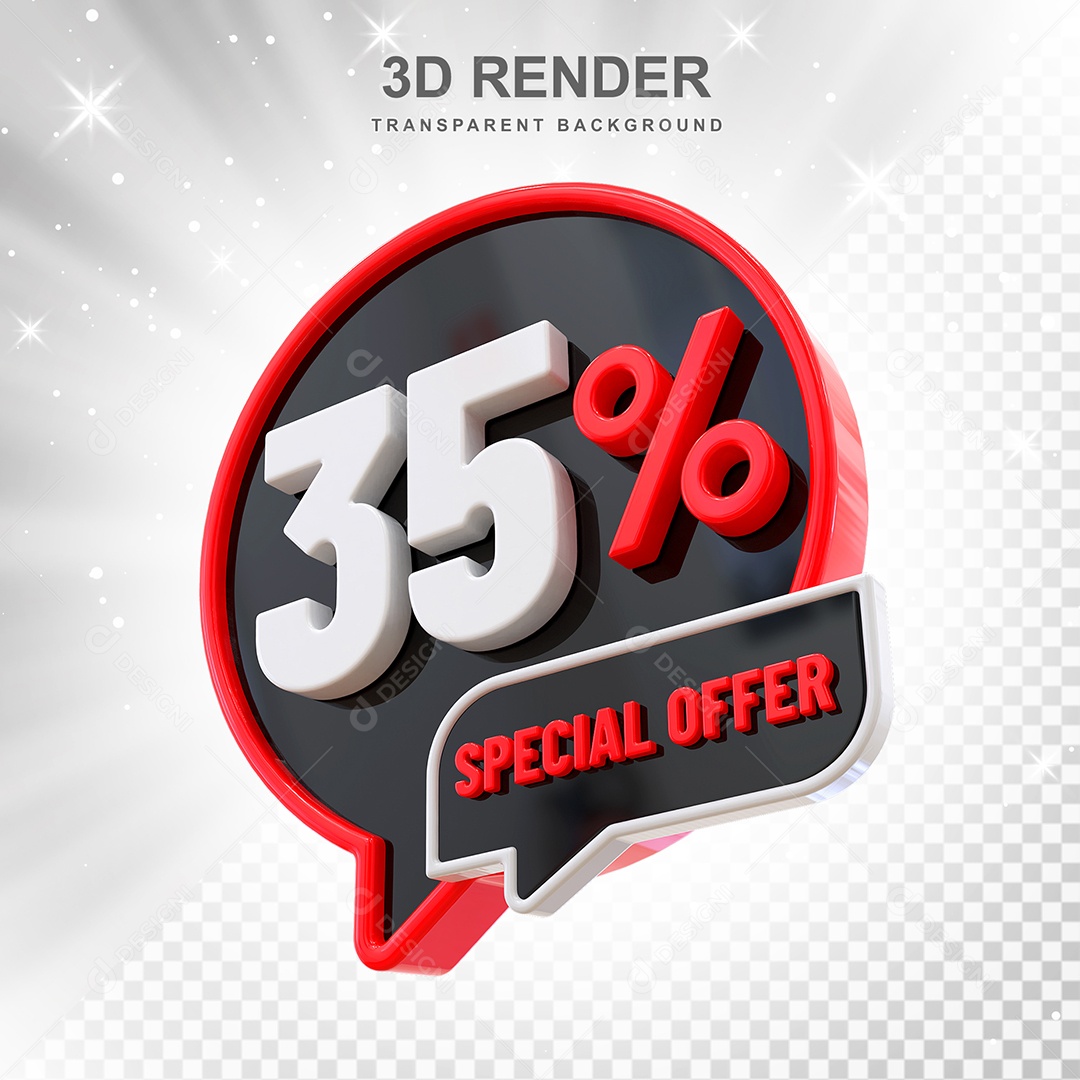 Número 35% Elemento 3D Vermelho Preto E Branco para Composição PSD