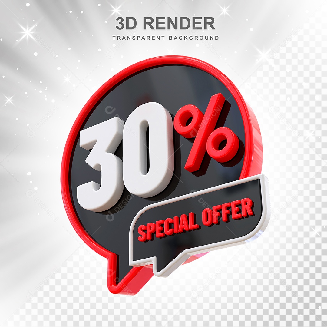 Número 30% Elemento 3D Vermelho Preto E Branco para Composição PSD
