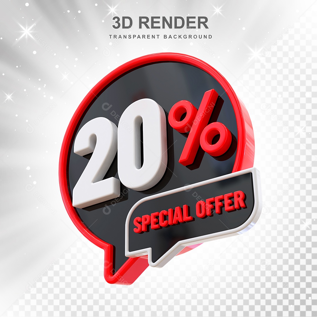 Número 20% Elemento 3D Vermelho Preto E Branco para Composição PSD