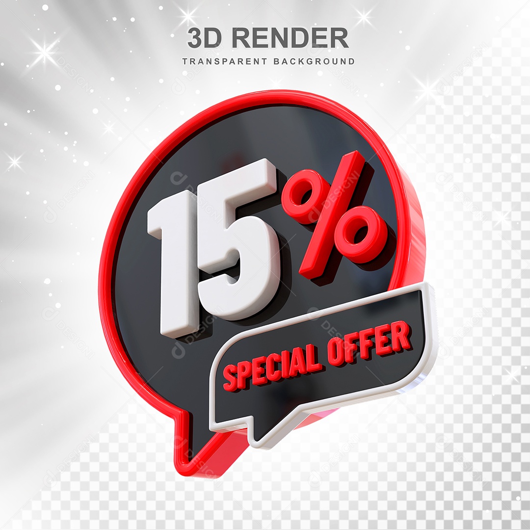 Número 15% Elemento 3D Vermelho Preto E Branco para Composição PSD