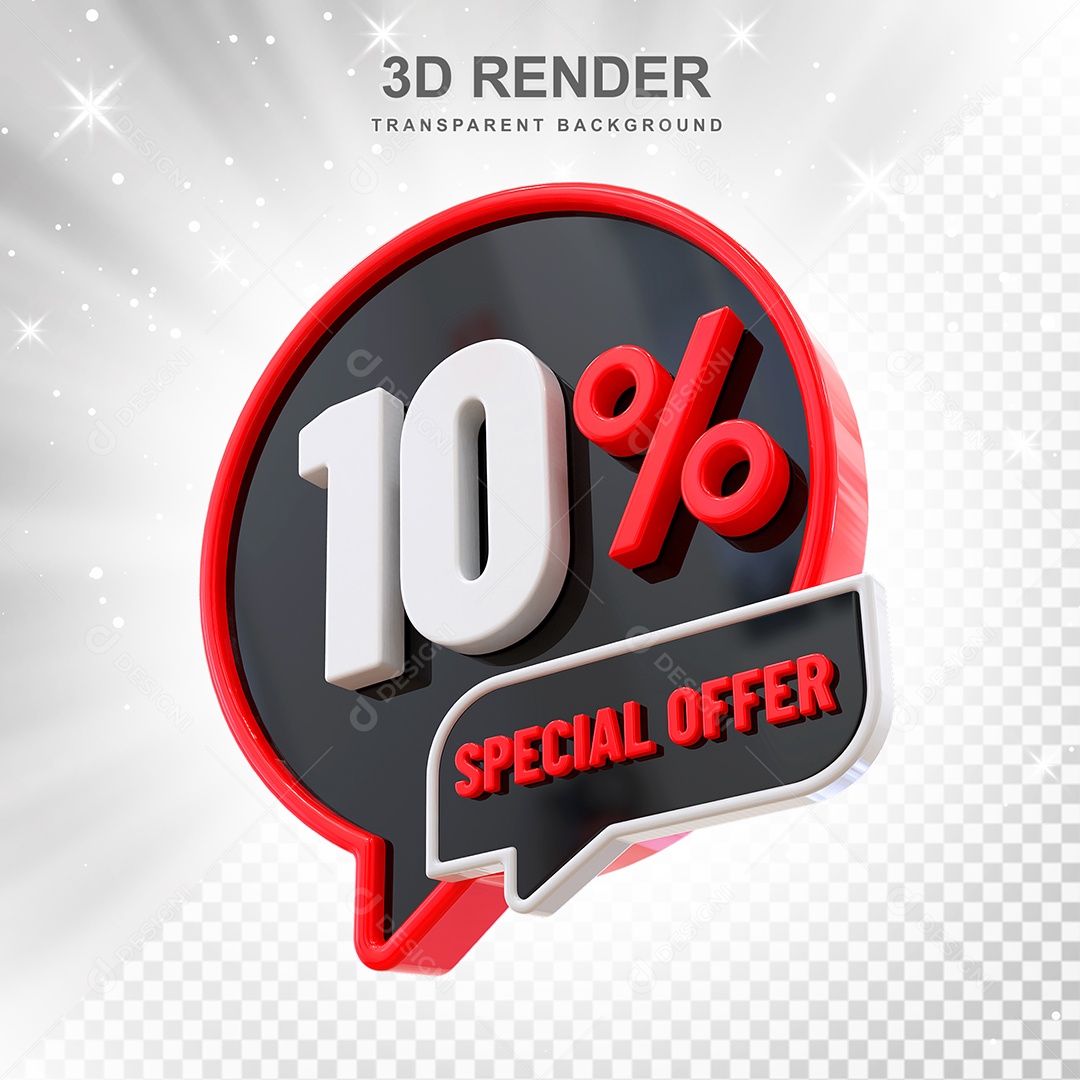 Número 10% Elemento 3D Vermelho Preto E Branco para Composição PSD