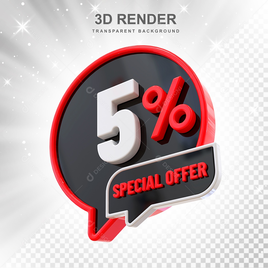 Número 5% Elemento 3D Vermelho Preto E Branco para Composição PSD