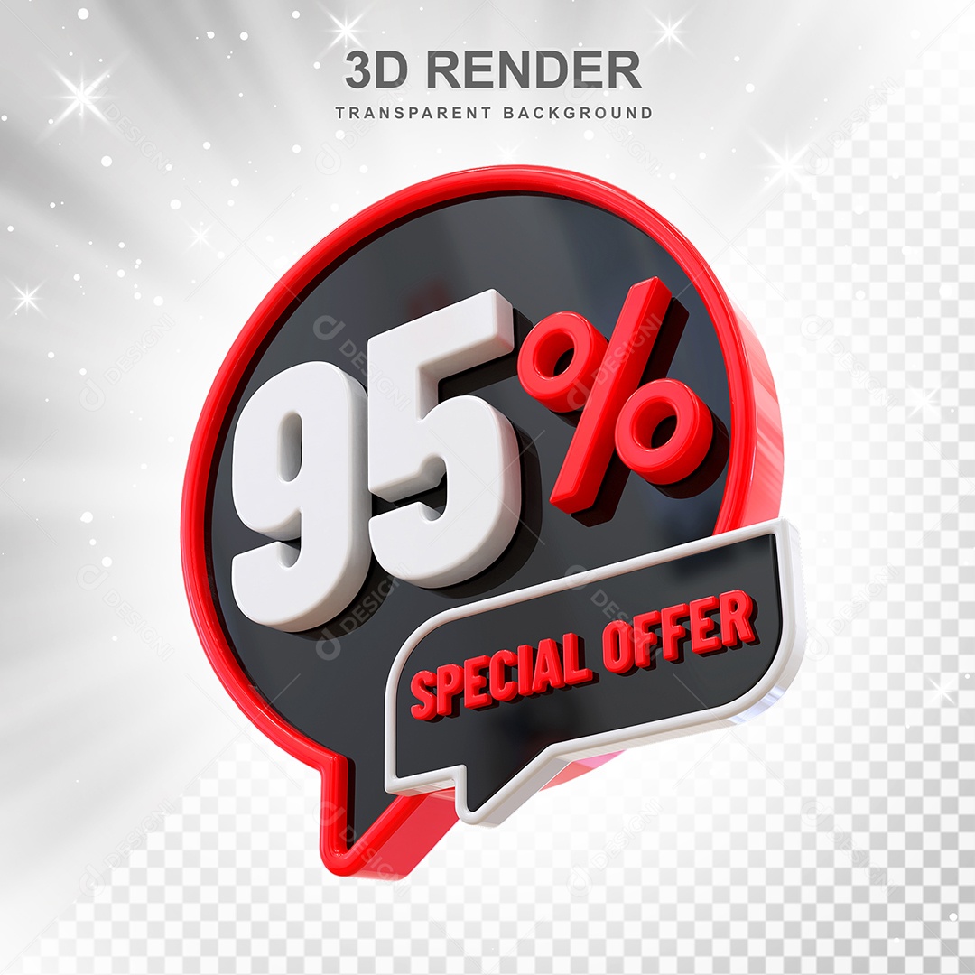 Número 95% Elemento 3D Vermelho Preto E Branco para Composição PSD
