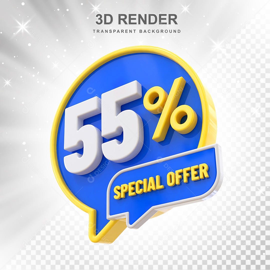 Número 55% Elemento 3D Amarelo Azul E Branco para Composição PSD