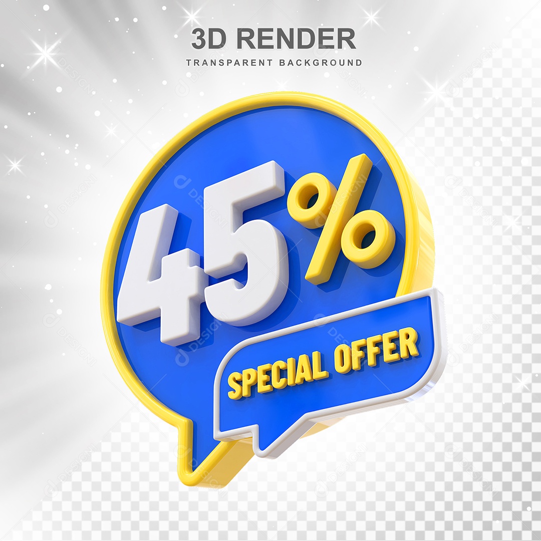 Número 45% Elemento 3D Amarelo Azul E Branco para Composição PSD