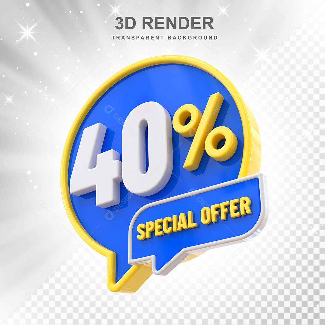 Número 40% Elemento 3D Amarelo Azul E Branco para Composição PSD