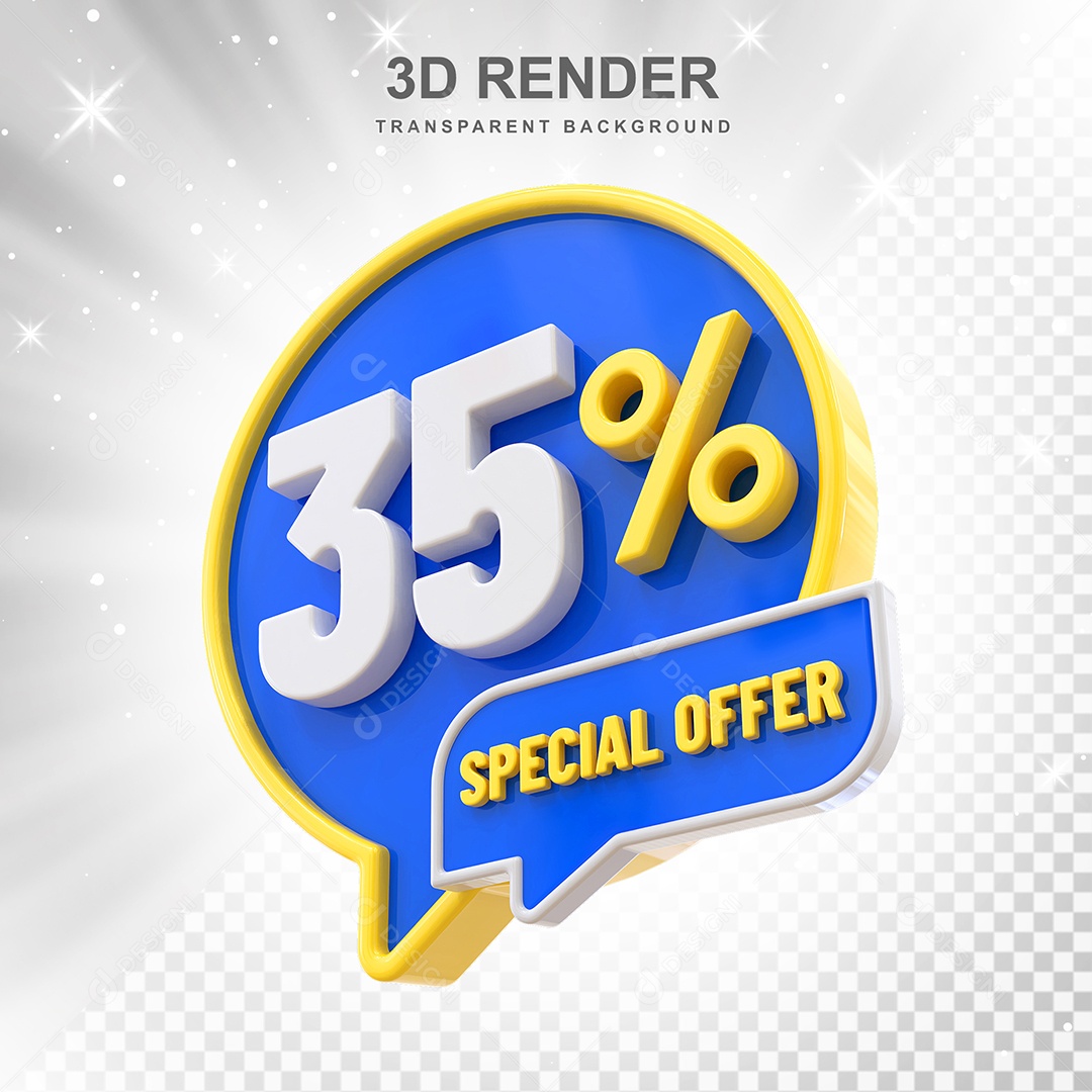 Número 35% Elemento 3D Amarelo Azul E Branco para Composição PSD