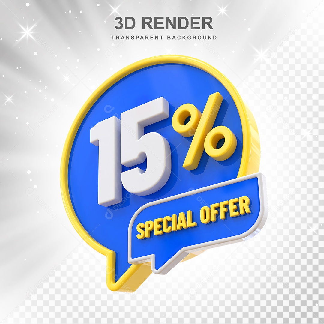 Número 15% Elemento 3D Amarelo Azul E Branco para Composição PSD