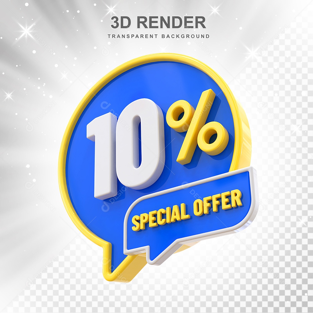 Número 10% Elemento 3D Amarelo Azul E Branco para Composição PSD