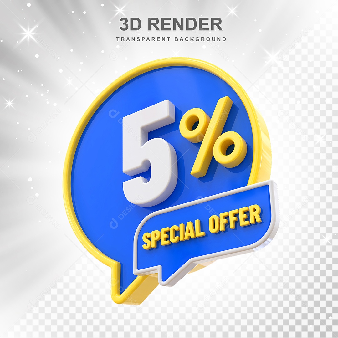 Número 5% Elemento 3D Amarelo Azul E Branco para Composição PSD