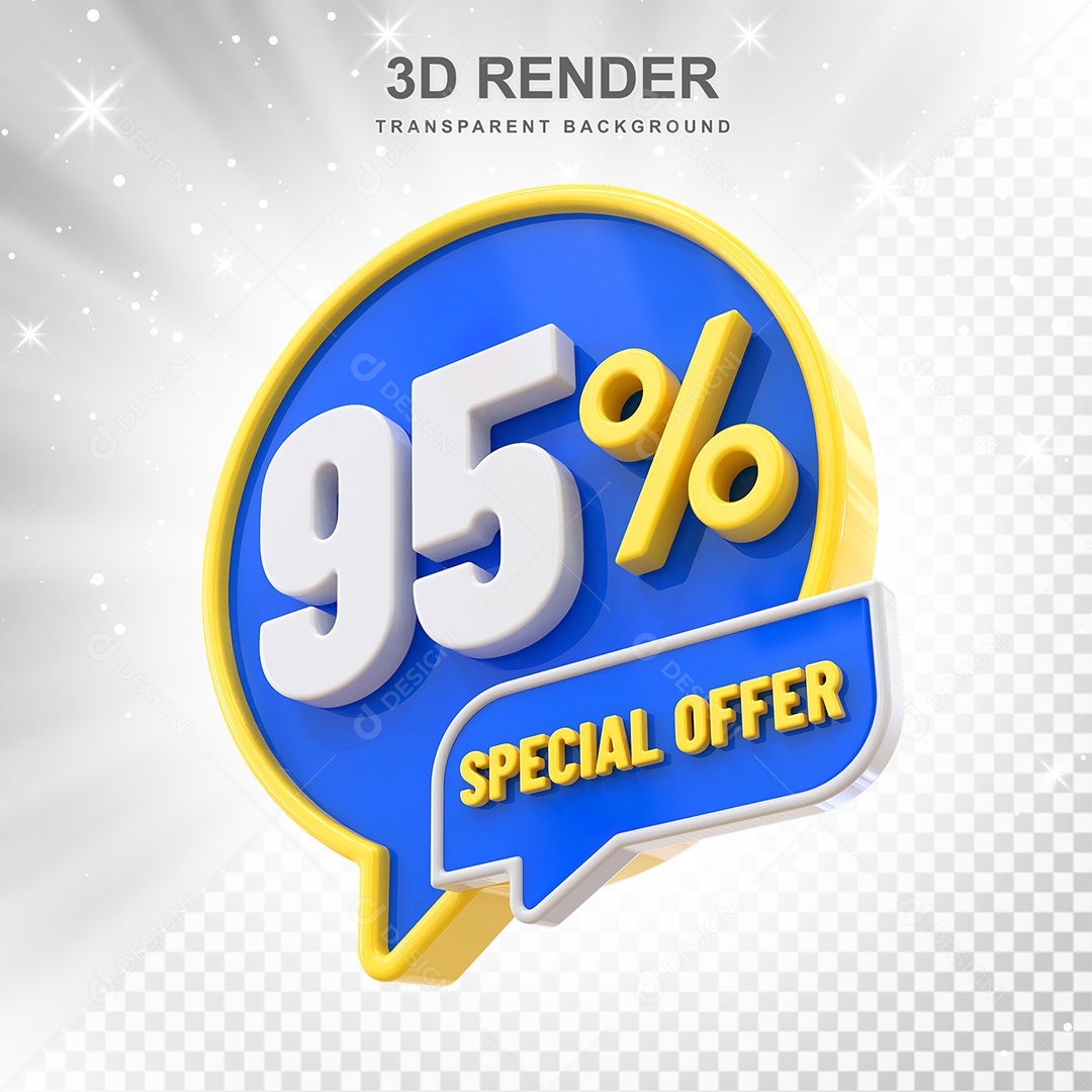 Número 95% Elemento 3D Amarelo Azul E Branco para Composição PSD