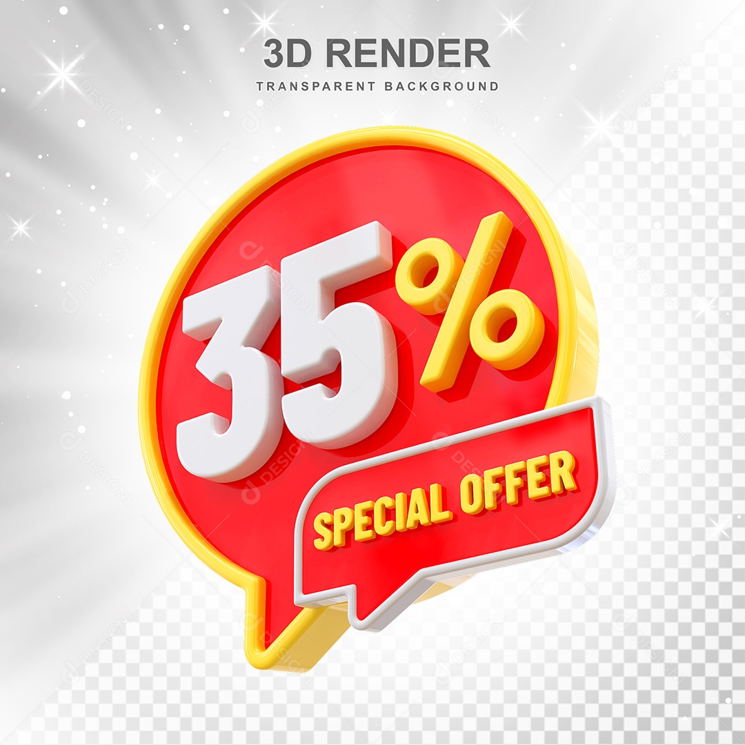 Número 35% Elemento 3D Amarelo Vermelho E Branco para Composição PSD