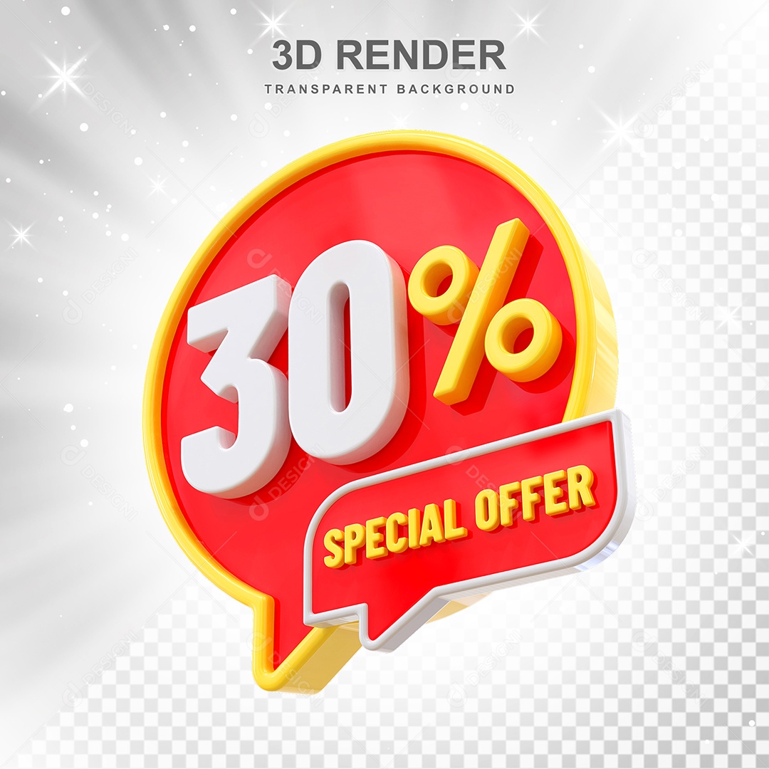 Número 30% Elemento 3D Amarelo Vermelho E Branco para Composição PSD