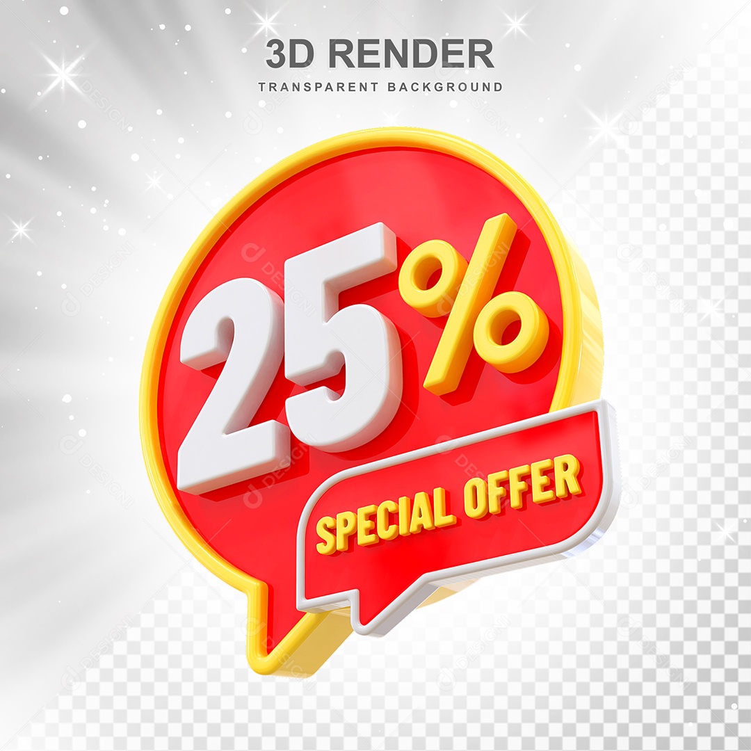 Número 25% Elemento 3D Amarelo Vermelho E Branco para Composição PSD