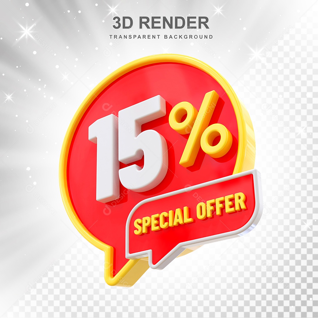 Número 15% Elemento 3D Amarelo Vermelho E Branco para Composição PSD