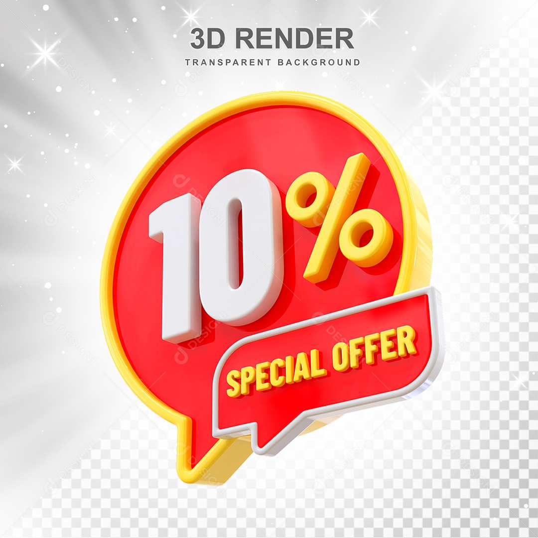 Número 10% Elemento 3D Amarelo Vermelho E Branco para Composição PSD