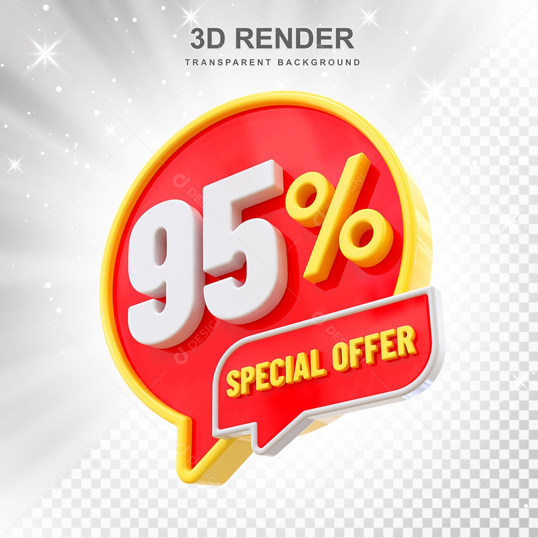 Número 95% Elemento 3D Amarelo Vermelho E Branco para Composição PSD
