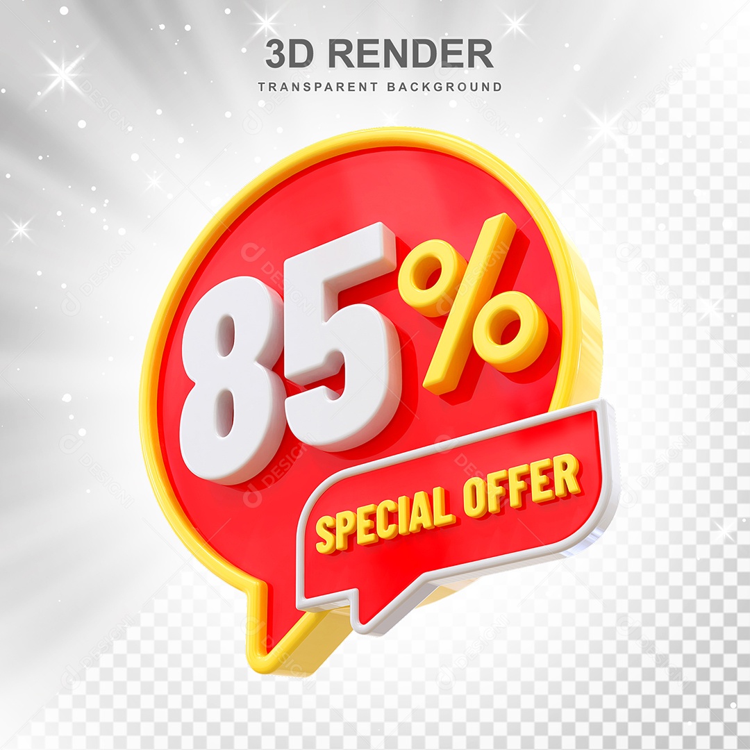 Número 85% Elemento 3D Amarelo Vermelho E Branco para Composição PSD