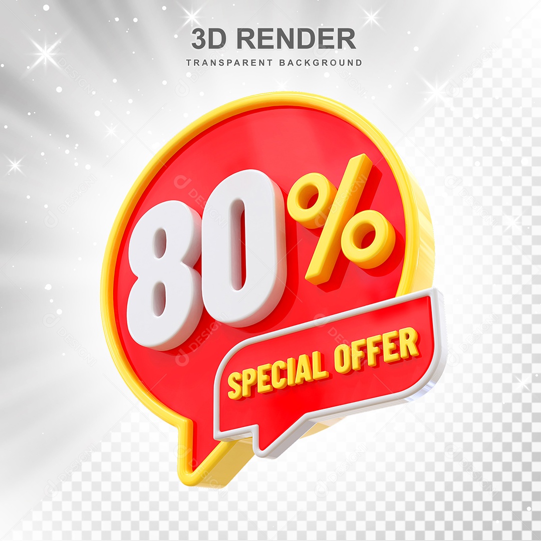 Número 80% Elemento 3D Amarelo Vermelho E Branco para Composição PSD