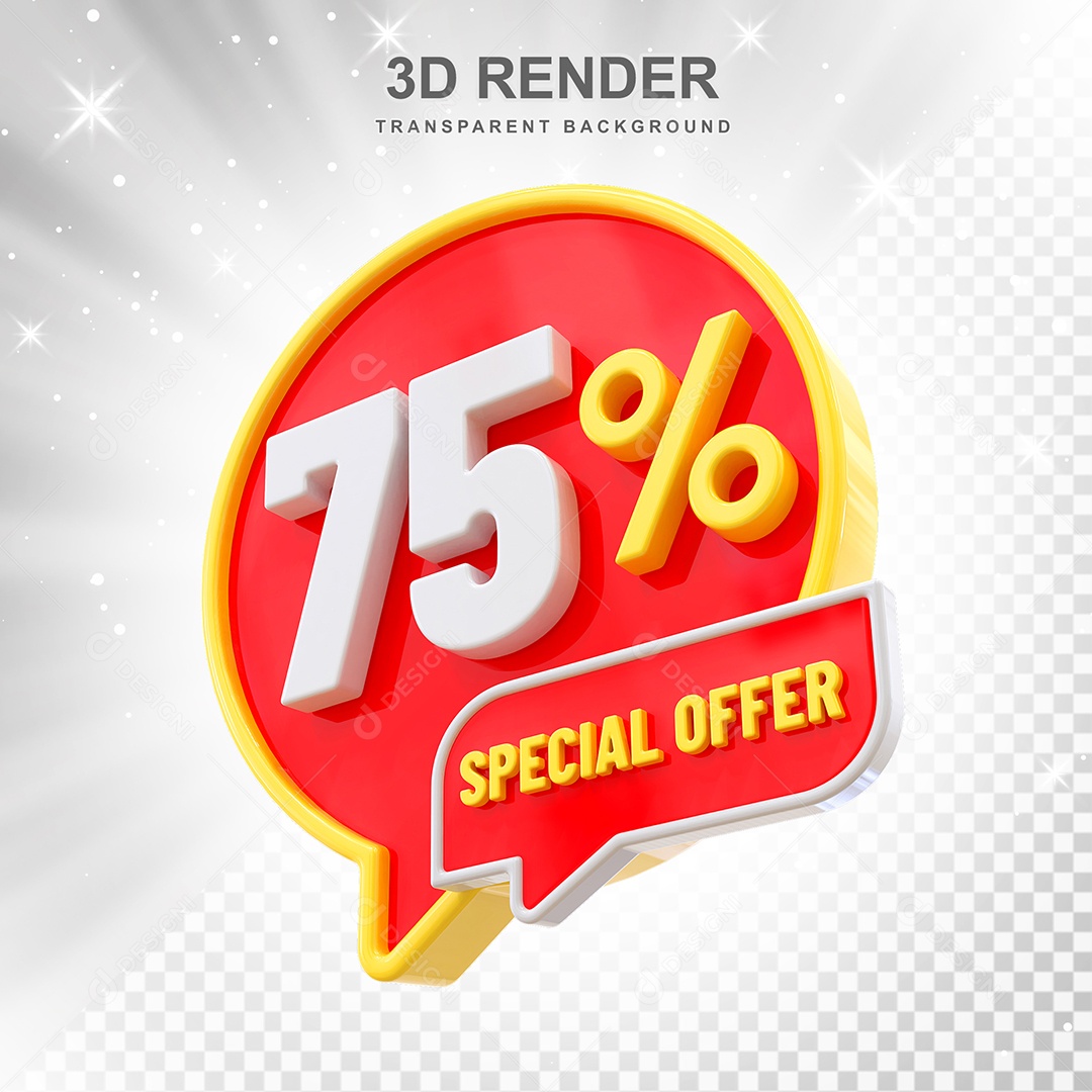 Número 75% Elemento 3D Amarelo Vermelho E Branco para Composição PSD