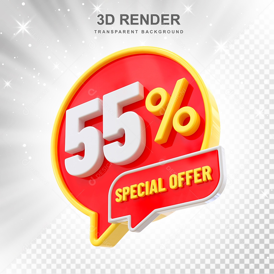 Número 55% Elemento 3D Amarelo Vermelho E Branco para Composição PSD