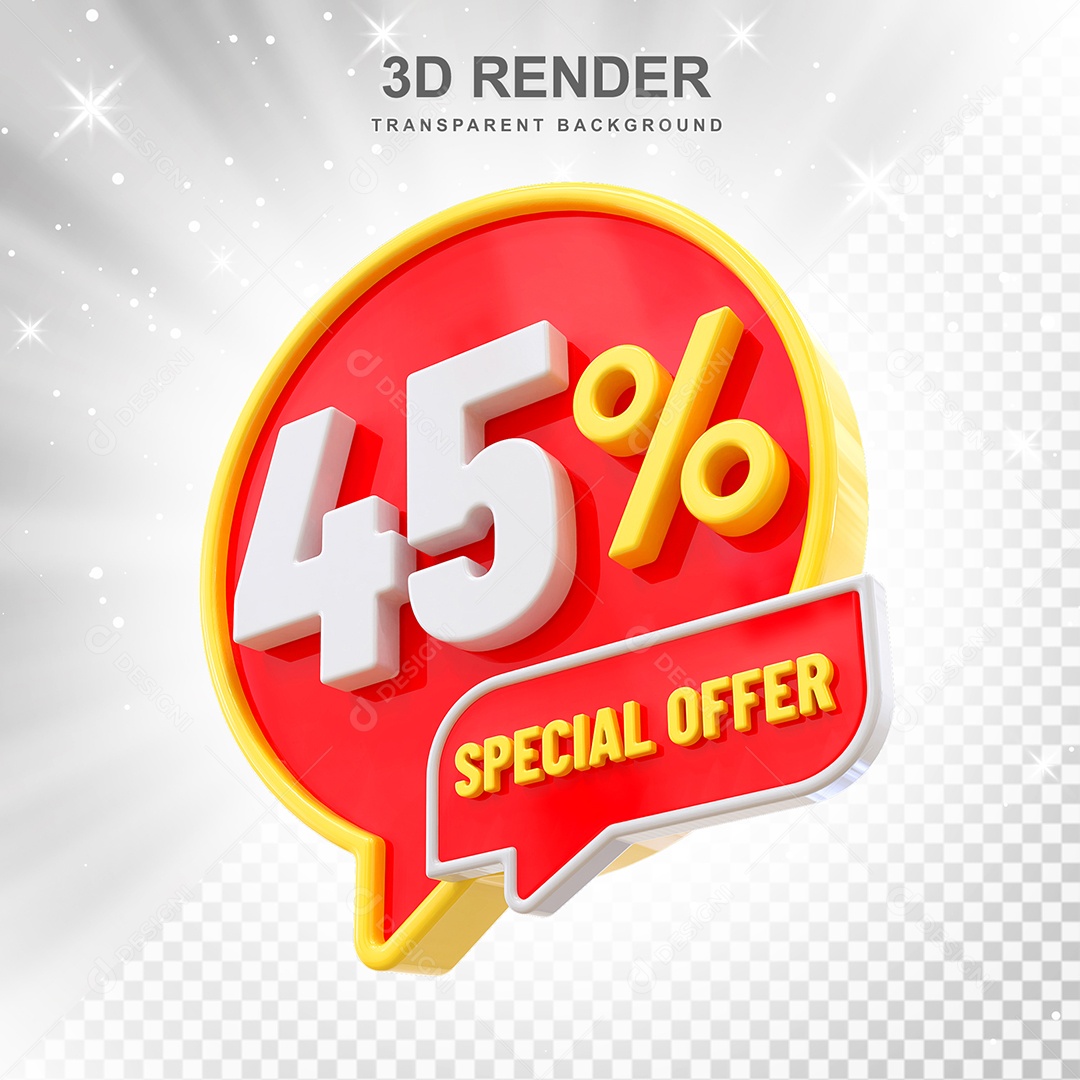 Número 45% Elemento 3D Amarelo Vermelho E Branco para Composição PSD