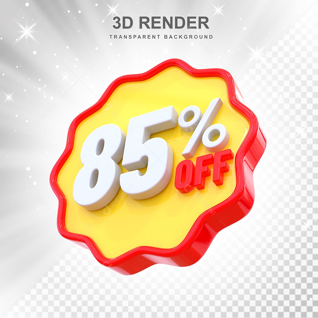 Número 85% Elemento 3D Amarelo Vermelho E Branco para Composição PSD