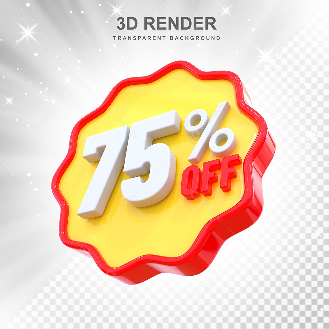 Número 75% Elemento 3D Amarelo Vermelho E Branco para Composição PSD