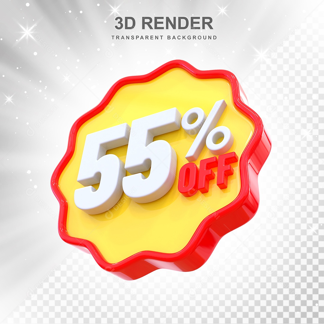 Número 55% Elemento 3D Amarelo Vermelho E Branco para Composição PSD
