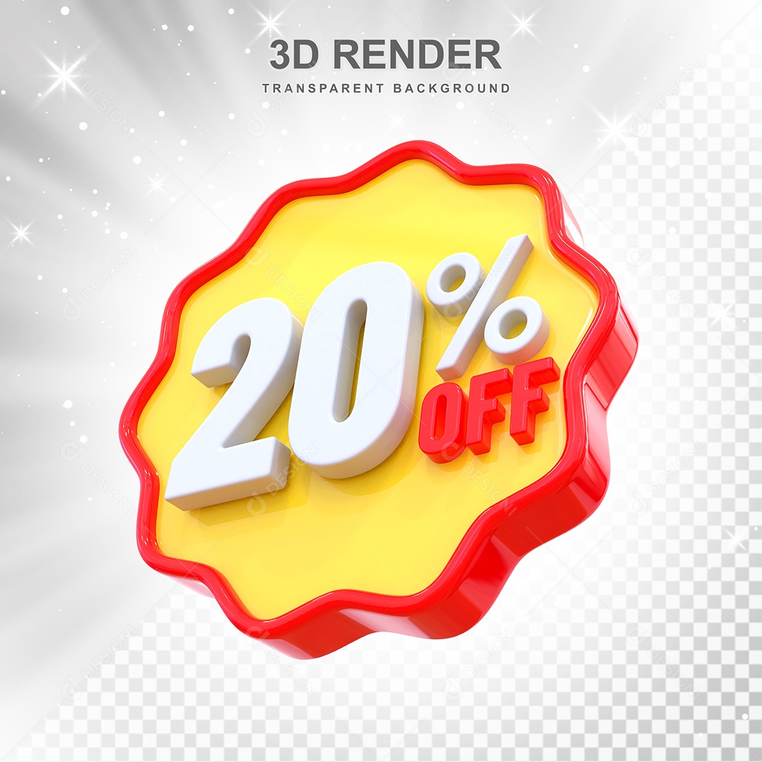 Número 20% Elemento 3D Amarelo Vermelho E Branco para Composição PSD