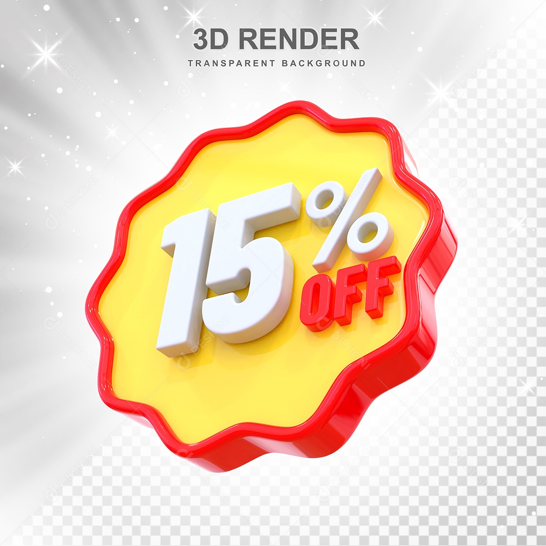 Número 15% Elemento 3D Amarelo Vermelho E Branco para Composição PSD