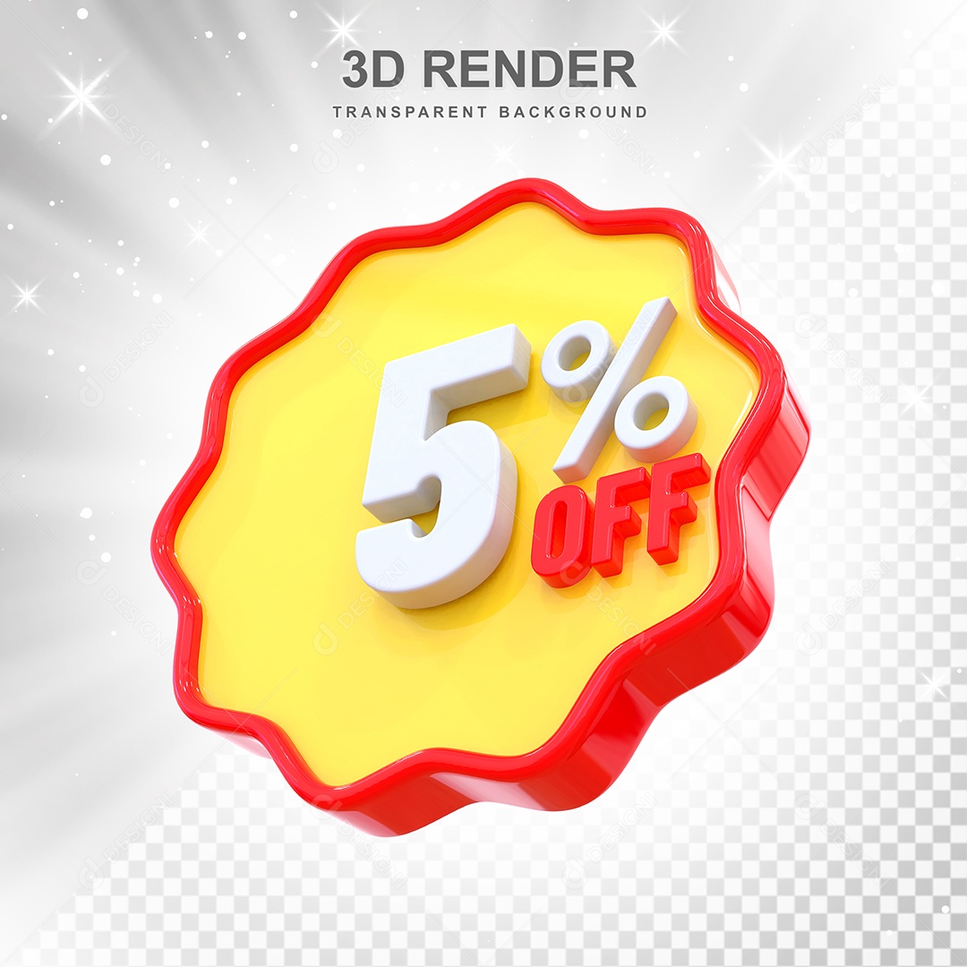 Número 5% Elemento 3D Amarelo Vermelho E Branco para Composição PSD