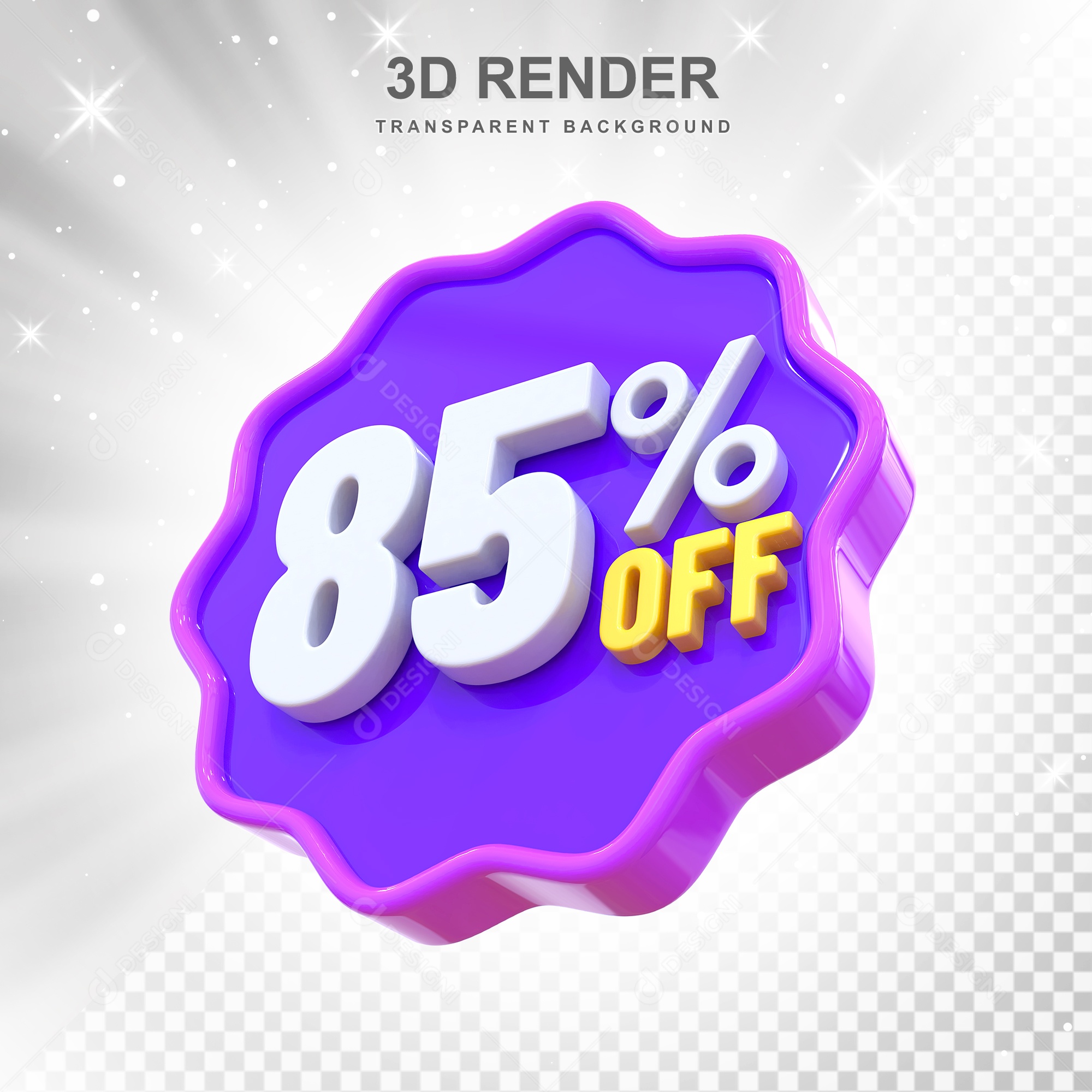 Número 85% Elemento 3D Roxo E Branco para Composição PSD