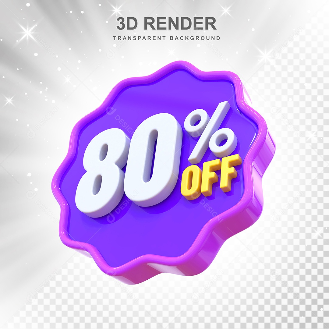 Número 80% Elemento 3D Roxo E Branco para Composição PSD