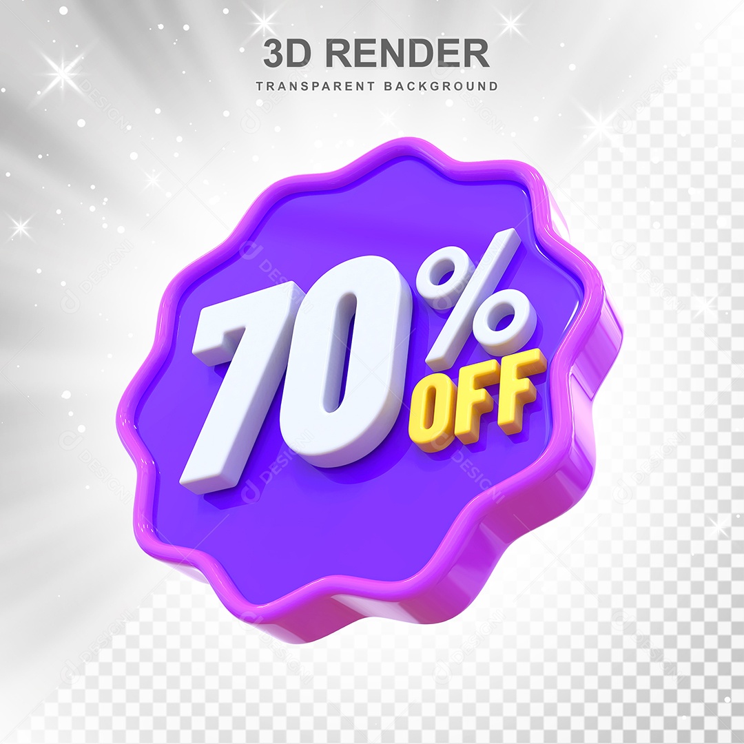 Número 70% Elemento 3D Roxo E Branco para Composição PSD