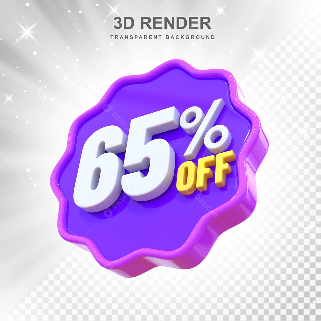 Número 65% Elemento 3D Roxo E Branco para Composição PSD